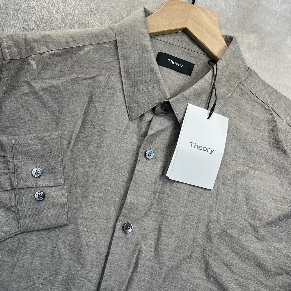 Theory Irving ESS Linen Twill Men Shirt M Linen/Cotton Blend Solid Beige NEW